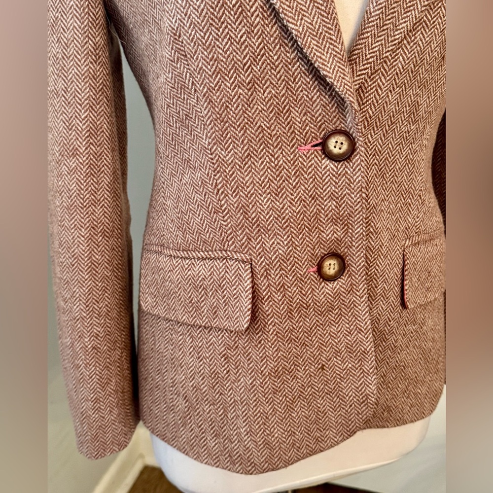 Sundance Tan Herringbone Blazer XS Preppy Academia Old Money Jacket - Picture 10 of 13